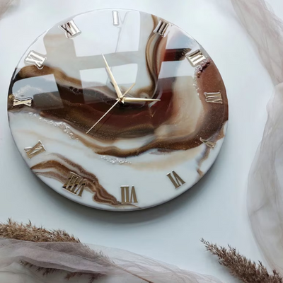 Brown and white Marble effect Resin Clock with customizable